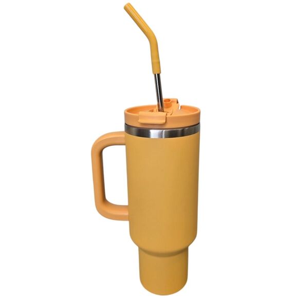 Marigold Yellow Insulated Stainless Steel Tumbler with Straw - Picture 6 of 16